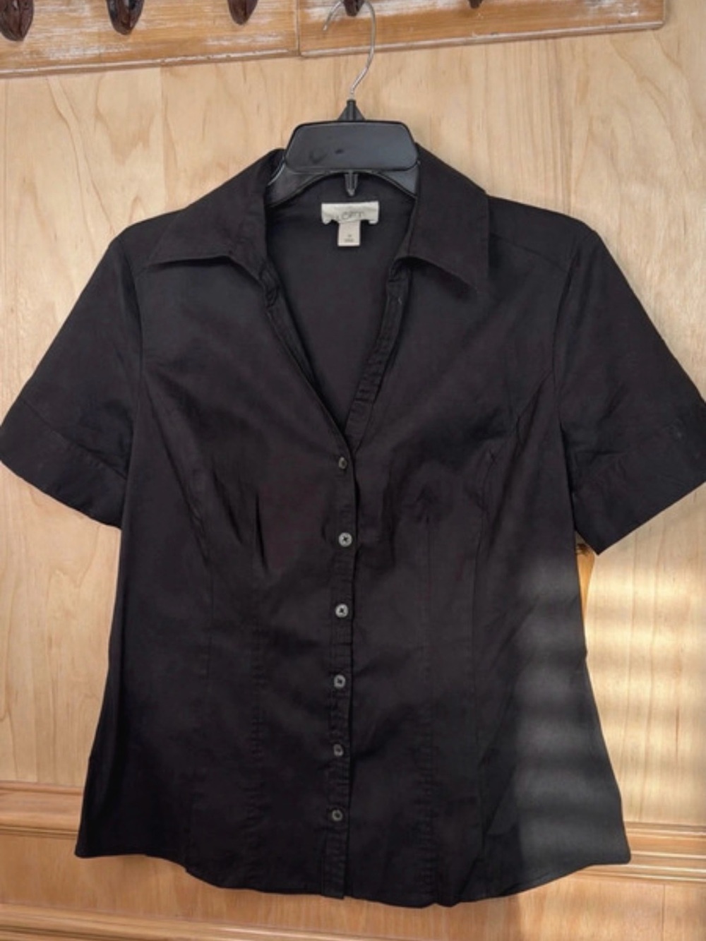 LOFT Black Short-Sleeve Button Down Shirt